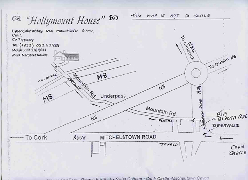 Hollymount House B&B,  
Upper Cahir Abbey, 
Cahir, 
Co. Tipperary,
Ireland